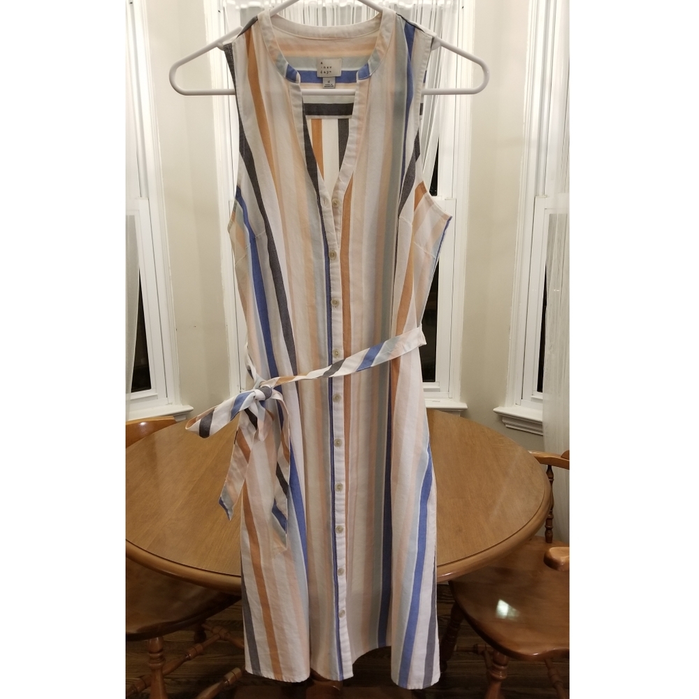 A New Day Button-down Tie Waist Striped Dress